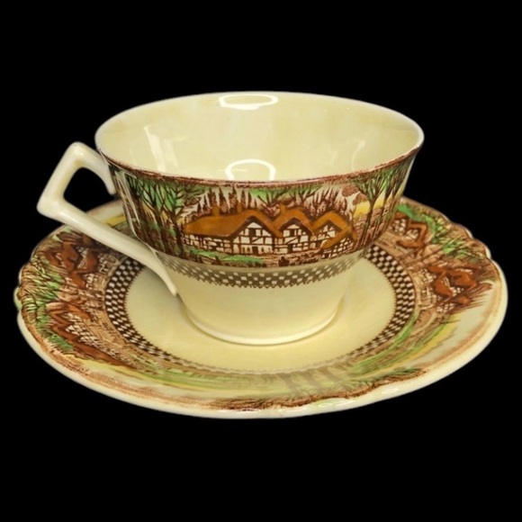VTG Myott Son & Co. Hanley Englands Countryside Transferware Tea Cup + Saucer - Picture 2 of 8